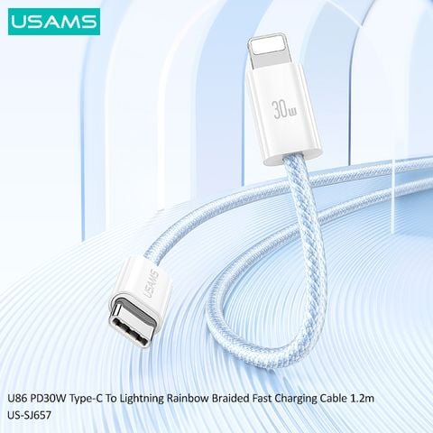Cáp sạc nhanh USAMS SJ657 U86 PD30W Type-C To Lightning Rainbow Braided