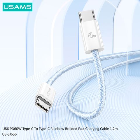 Cáp sạc nhanh USAMS SJ656 U86 PD60W Type-C To Type-C Rainbow Braided