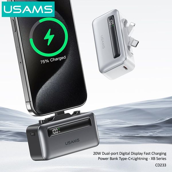 Pin Dự Phòng Mini USAMS CD233 4500mAh 20W (Cổng Type-C + Lightning, Digital Display)