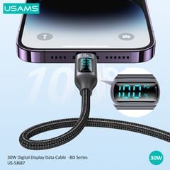 Cáp sạc nhanh USAMS SJ687 Type-C To Lightning 30W Aluminum Alloy Digital Display BD Series