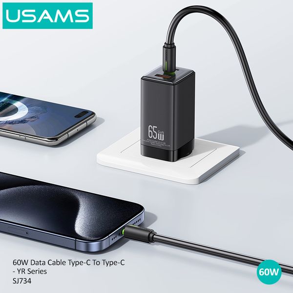 Cáp sạc nhanh USAMS SJ734 60W Type-C To Type-C Bicolor YR Series