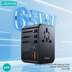 Bộ Sạc Nhanh Du Lịch Đa Năng 2C+U USAMS CC199 T62 GaN 65W (EU/UK/AU/US)