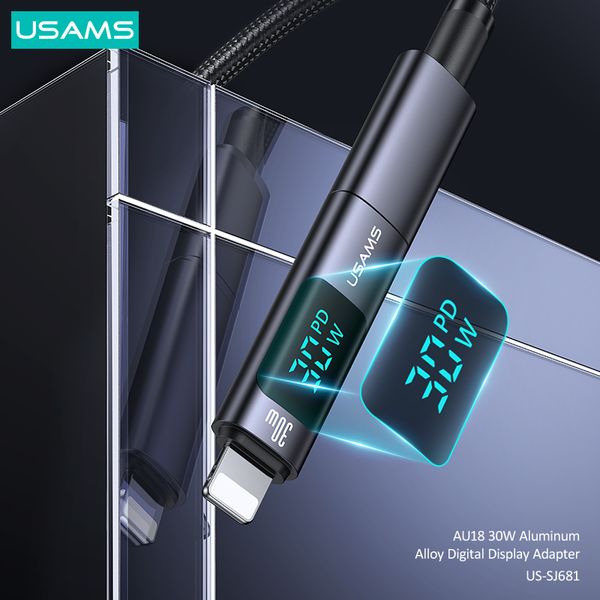 Đầu chuyển Type-C To Lightning USAMS SJ681 AU18 30W (Aluminum Alloy Digital Display Adapter)