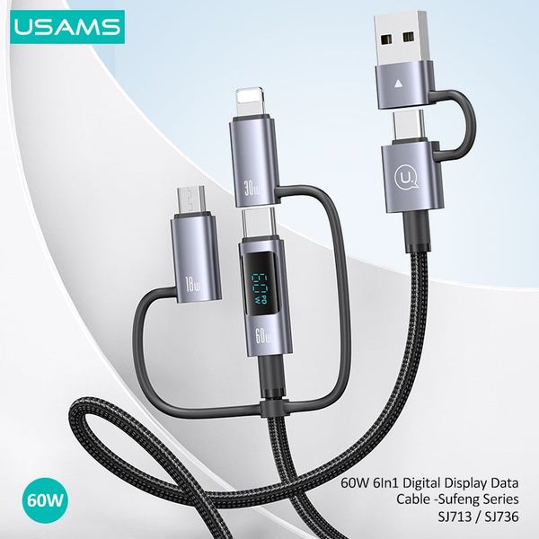 Cáp sạc đa năng USAMS SJ713 / SJ736 60W 6In1 Digital Display Sufeng Series