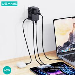 Bộ Sạc Nhanh Du Lịch Đa Năng 2C+U USAMS CC199 T62 GaN 65W (EU/UK/AU/US)
