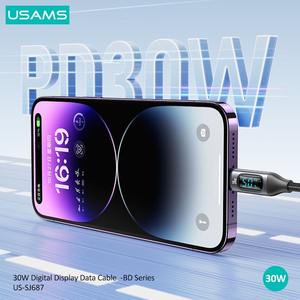 Cáp sạc nhanh USAMS SJ687 Type-C To Lightning 30W Aluminum Alloy Digital Display BD Series