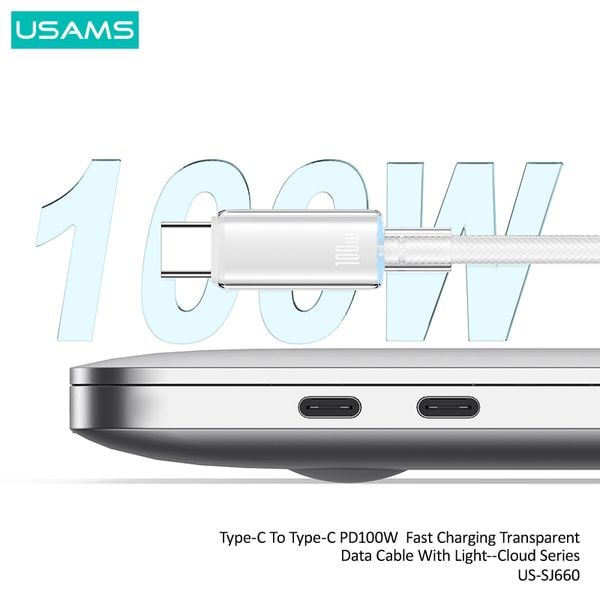 Cáp sạc nhanh USAMS SJ660 Type-C To Type-C PD100W Cloud Series
