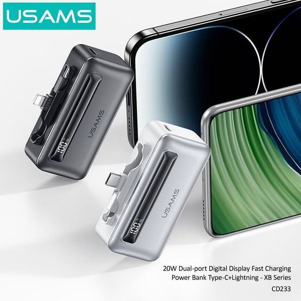 Pin Dự Phòng Mini USAMS CD233 4500mAh 20W (Cổng Type-C + Lightning, Digital Display)