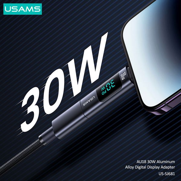 Đầu chuyển Type-C To Lightning USAMS SJ681 AU18 30W (Aluminum Alloy Digital Display Adapter)