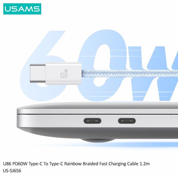 Cáp sạc nhanh USAMS SJ656 U86 PD60W Type-C To Type-C Rainbow Braided