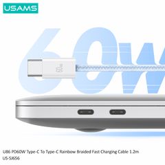 Cáp sạc nhanh USAMS SJ656 U86 PD60W Type-C To Type-C Rainbow Braided
