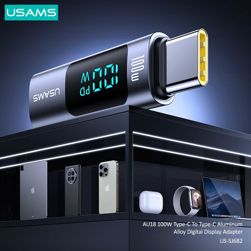 Đầu chuyển C to C USAMS SJ682 AU18 100W Aluminum Alloy Digital Display
