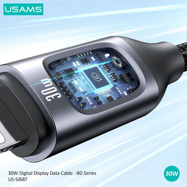 Cáp sạc nhanh USAMS SJ687 Type-C To Lightning 30W Aluminum Alloy Digital Display BD Series
