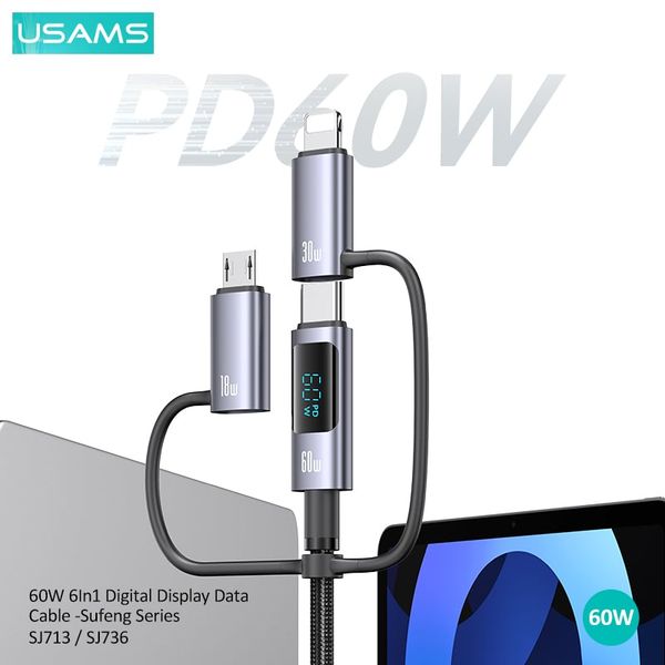Cáp sạc đa năng USAMS SJ713 / SJ736 60W 6In1 Digital Display Sufeng Series