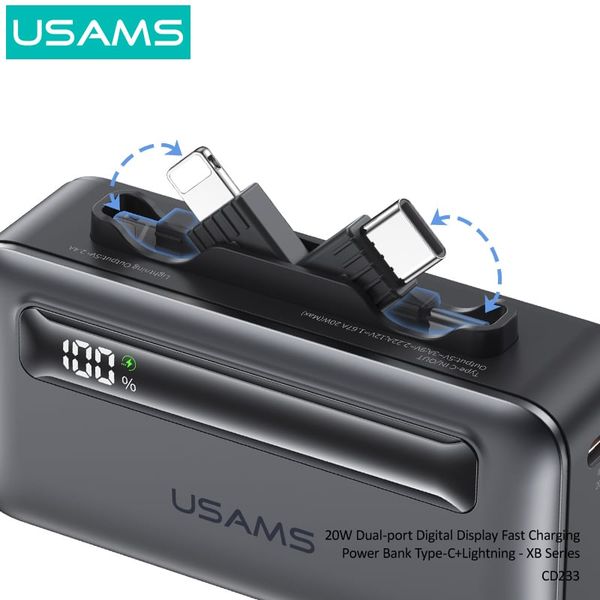 Pin Dự Phòng Mini USAMS CD233 4500mAh 20W (Cổng Type-C + Lightning, Digital Display)