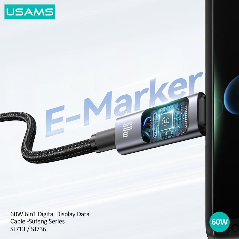 Cáp sạc đa năng USAMS SJ713 / SJ736 60W 6In1 Digital Display Sufeng Series