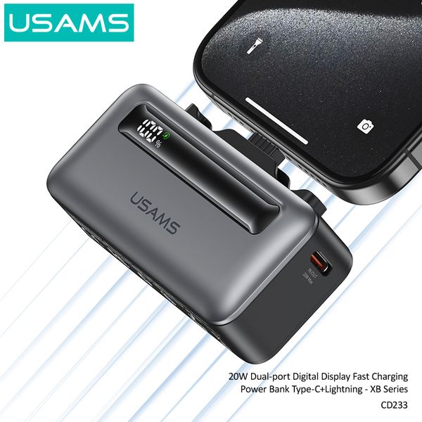 Pin Dự Phòng Mini USAMS CD233 4500mAh 20W (Cổng Type-C + Lightning, Digital Display)