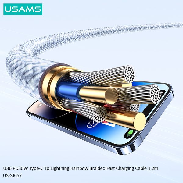 Cáp sạc nhanh USAMS SJ657 U86 PD30W Type-C To Lightning Rainbow Braided
