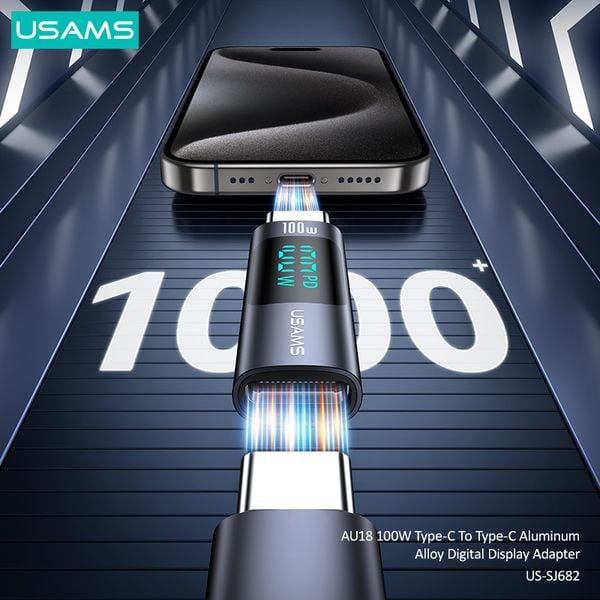 Đầu chuyển C to C USAMS SJ682 AU18 100W Aluminum Alloy Digital Display