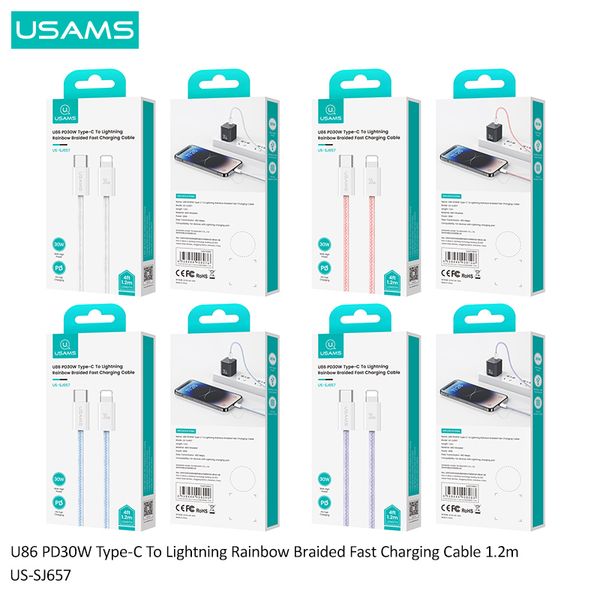 Cáp sạc nhanh USAMS SJ657 U86 PD30W Type-C To Lightning Rainbow Braided