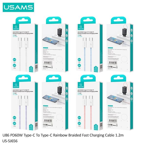 Cáp sạc nhanh USAMS SJ656 U86 PD60W Type-C To Type-C Rainbow Braided