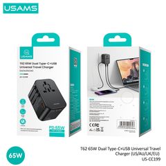 Bộ Sạc Nhanh Du Lịch Đa Năng 2C+U USAMS CC199 T62 GaN 65W (EU/UK/AU/US)