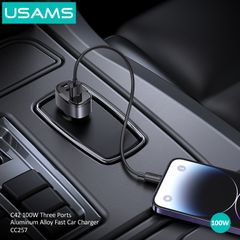 Tẩu Sạc Xe Hơi USAMS CC257 C42 100W 3 Cổng Aluminum Alloy Fast Car Charger