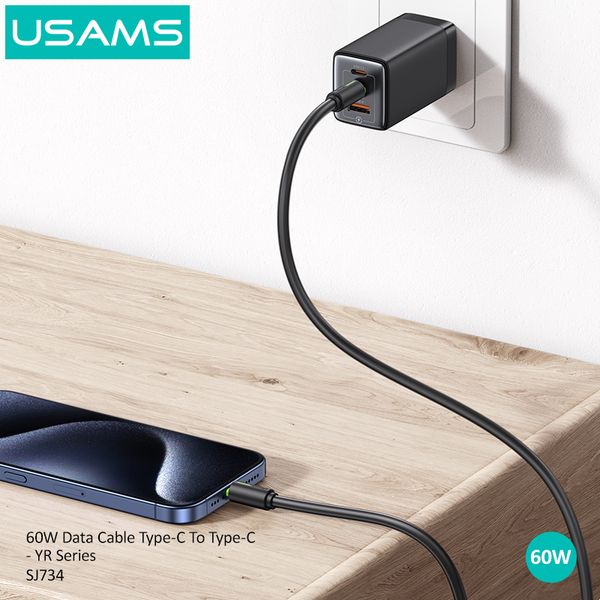 Cáp sạc nhanh USAMS SJ734 60W Type-C To Type-C Bicolor YR Series