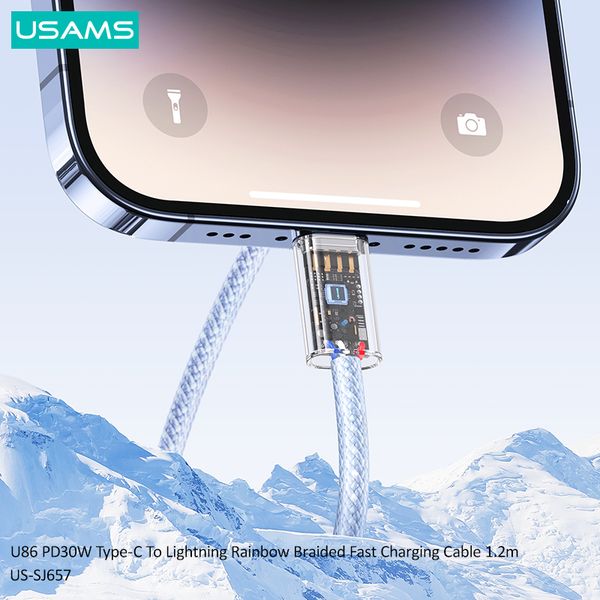 Cáp sạc nhanh USAMS SJ657 U86 PD30W Type-C To Lightning Rainbow Braided
