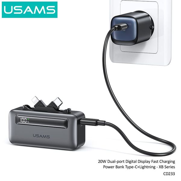 Pin Dự Phòng Mini USAMS CD233 4500mAh 20W (Cổng Type-C + Lightning, Digital Display)