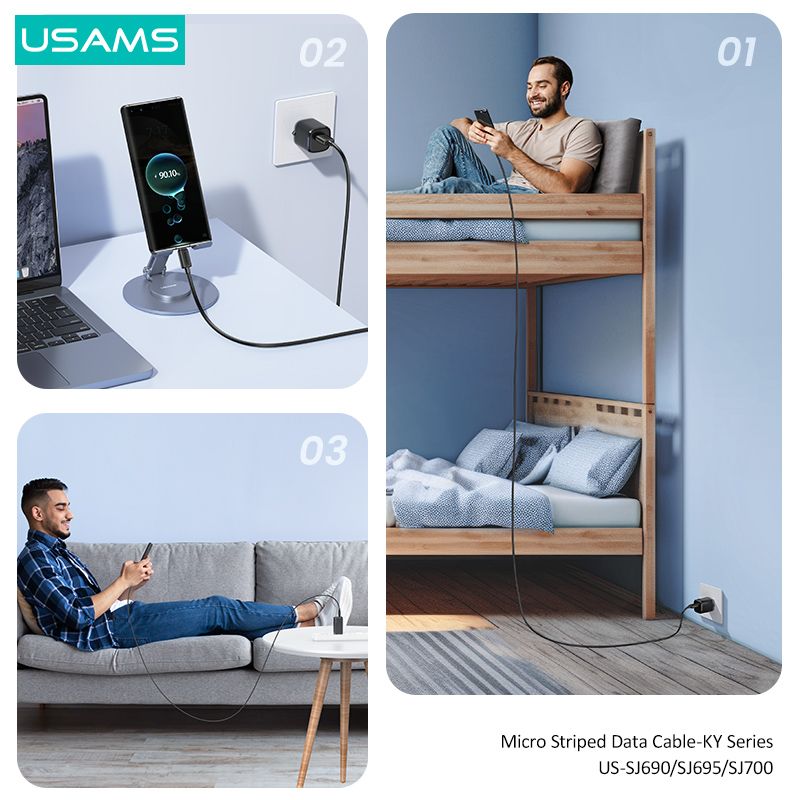 Cáp sạc nhanh USAMS SJ690 Micro Striped KY Series