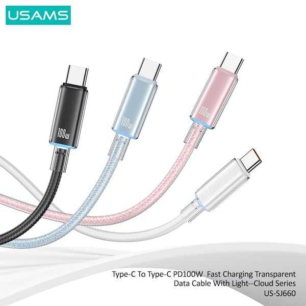 Cáp sạc nhanh USAMS SJ660 Type-C To Type-C PD100W Cloud Series