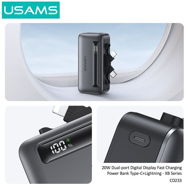 Pin Dự Phòng Mini USAMS CD233 4500mAh 20W (Cổng Type-C + Lightning, Digital Display)