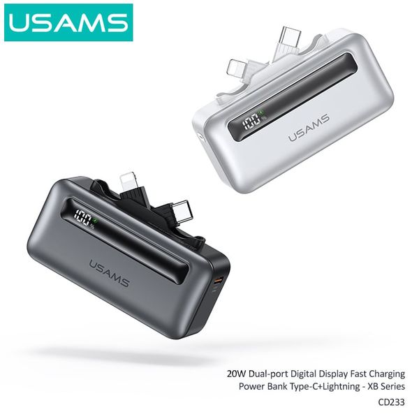 Pin Dự Phòng Mini USAMS CD233 4500mAh 20W (Cổng Type-C + Lightning, Digital Display)