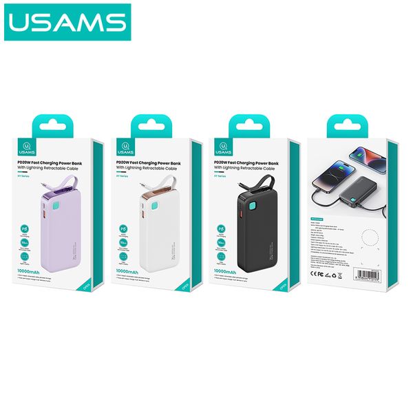 Pin Dự Phòng Tích Hợp Cáp Dây Rút Lightning USAMS CD225 10000mAh 20W (LED Display)