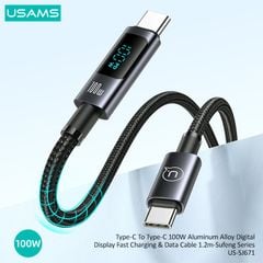 Cáp sạc nhanh USAMS SJ671 Type-C To Type-C 100W Aluminum Alloy Digital Display Sufeng Series