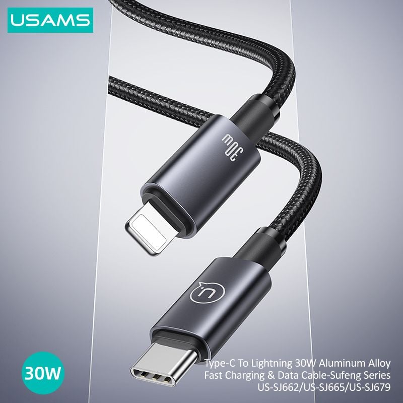 Cáp sạc nhanh USAMS SJ679/SJ662 Type-C To Lightning 30W Aluminum Alloy Sufeng Series