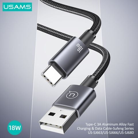 Cáp sạc nhanh USAMS SJ680/SJ663 Type-C 3A Aluminum Alloy Sufeng Series