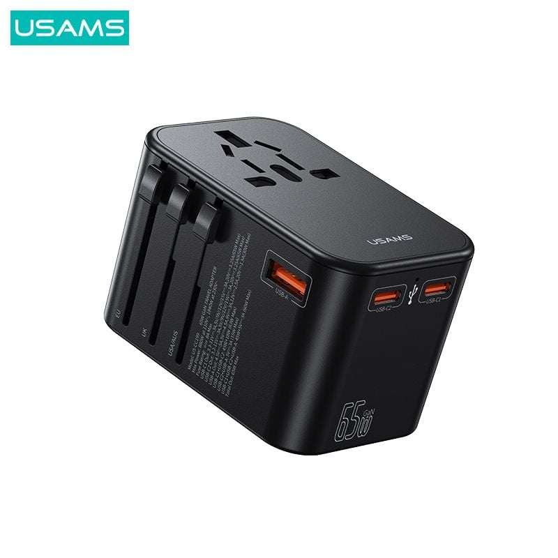 Bộ Sạc Nhanh Du Lịch Đa Năng 2C+U USAMS CC199 T62 GaN 65W (EU/UK/AU/US)