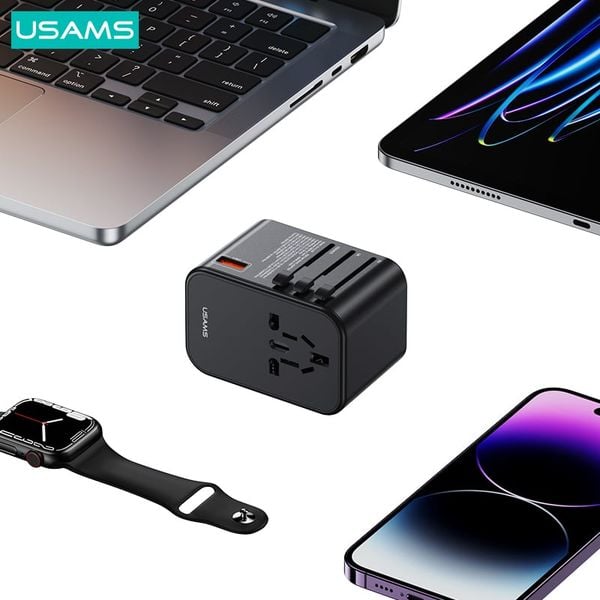 Bộ Sạc Nhanh Du Lịch Đa Năng 2C+U USAMS CC199 T62 GaN 65W (EU/UK/AU/US)