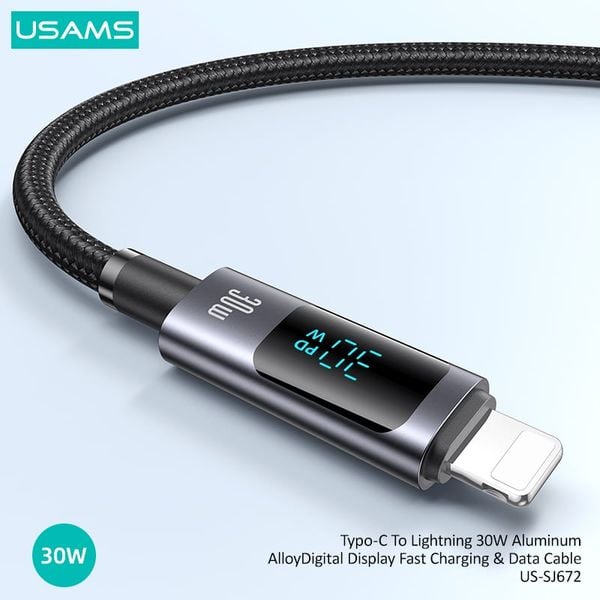 Cáp sạc nhanh USAMS SJ672 Type-C To Lightning 30W Aluminum Alloy Digital Display Sufeng Series