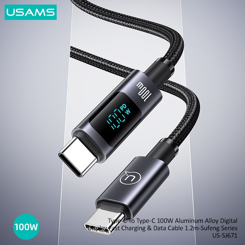 Cáp sạc nhanh USAMS SJ671 Type-C To Type-C 100W Aluminum Alloy Digital Display Sufeng Series