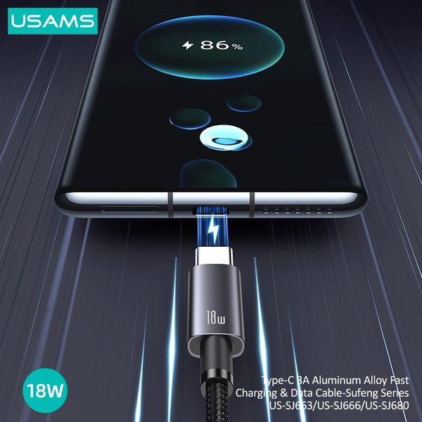 Cáp sạc nhanh USAMS SJ680/SJ663 Type-C 3A Aluminum Alloy Sufeng Series