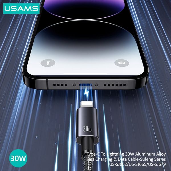 Cáp sạc nhanh USAMS SJ679/SJ662 Type-C To Lightning 30W Aluminum Alloy Sufeng Series