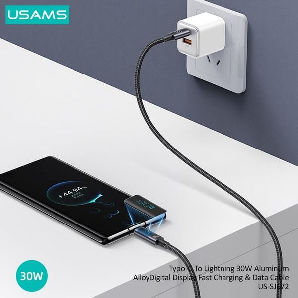 Cáp sạc nhanh USAMS SJ672 Type-C To Lightning 30W Aluminum Alloy Digital Display Sufeng Series