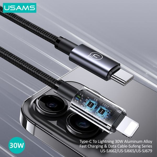 Cáp sạc nhanh USAMS SJ679/SJ662 Type-C To Lightning 30W Aluminum Alloy Sufeng Series