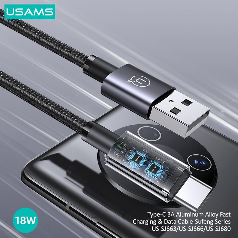 Cáp sạc nhanh USAMS SJ680/SJ663 Type-C 3A Aluminum Alloy Sufeng Series
