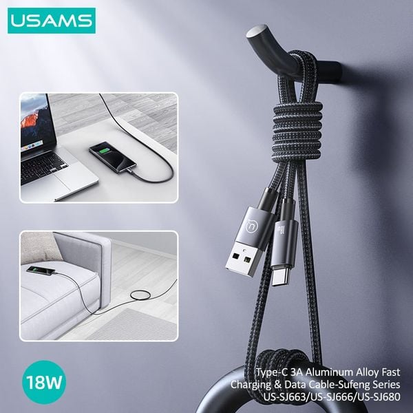 Cáp sạc nhanh USAMS SJ680/SJ663 Type-C 3A Aluminum Alloy Sufeng Series