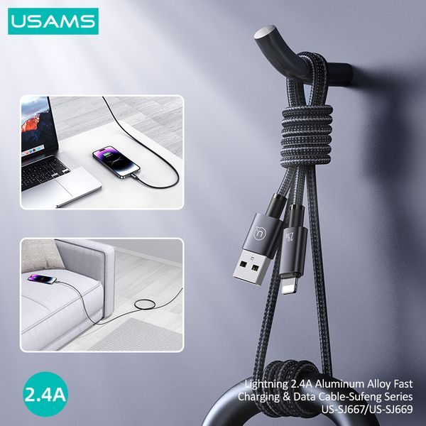 Cáp sạc nhanh USAMS SJ667 Lightning 2.4A Aluminum Alloy Sufeng Series