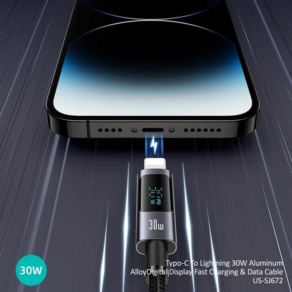 Cáp sạc nhanh USAMS SJ672 Type-C To Lightning 30W Aluminum Alloy Digital Display Sufeng Series